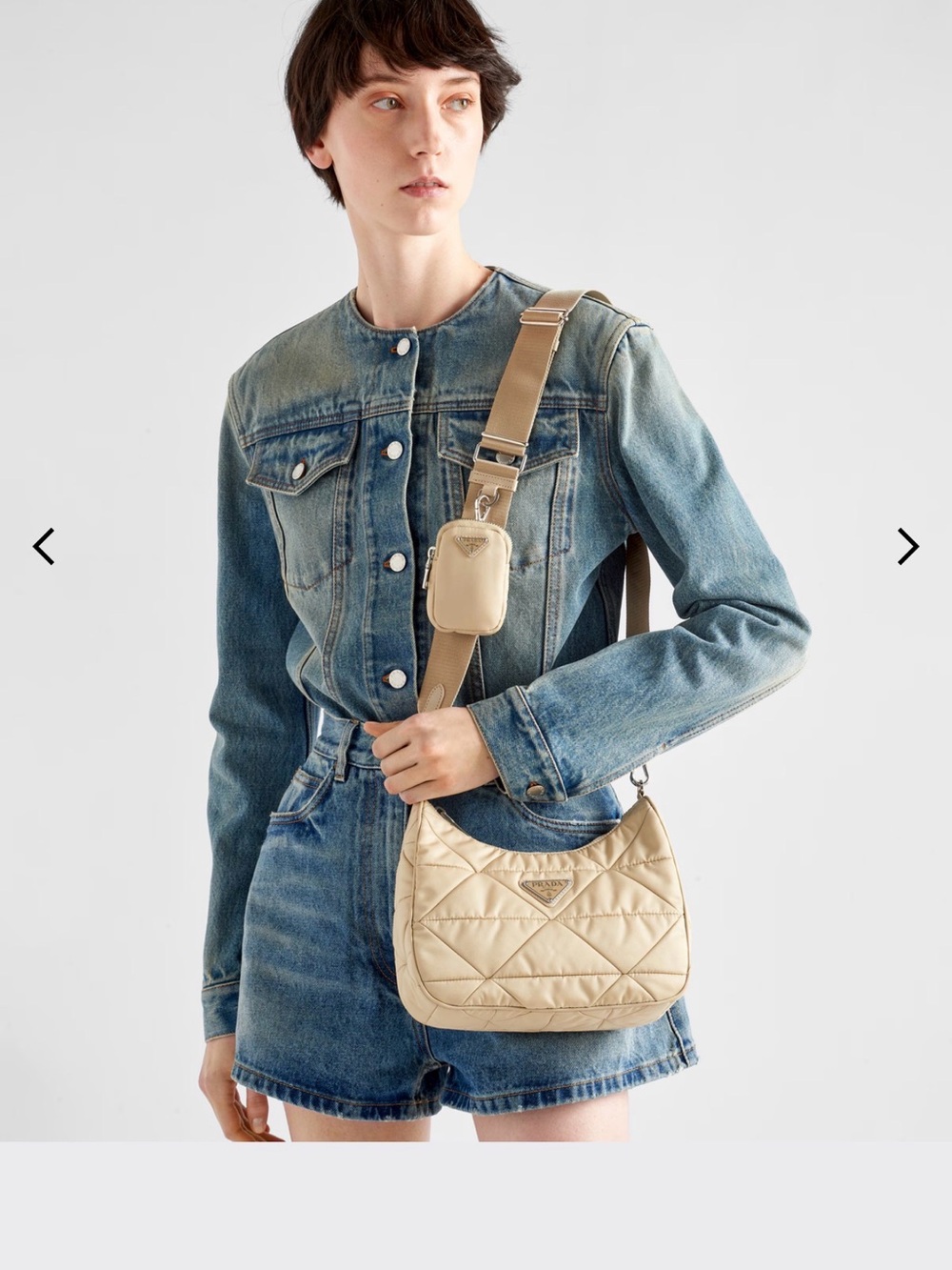 Prada Quilted Shoulder Bag in Light Beige with Matching Strap Pouch